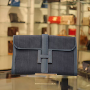 クラッチバッグ ブルーカーフレザー、キャンバス｜Hermes バッグ 中古