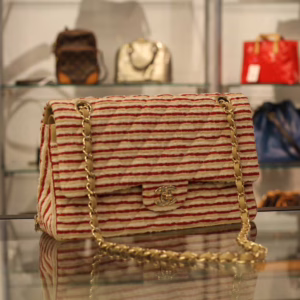 ショルダーバッグ　ベージュ×レッド レース、レザー｜CHANEL バッグ 中古